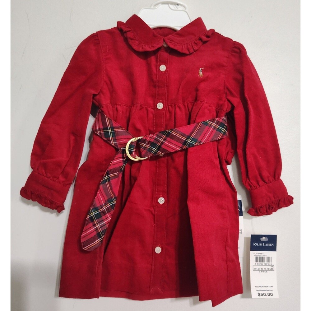 Ralph Lauren red cordaroy girl's dress 6 Months New With Tags Christmas Holiday